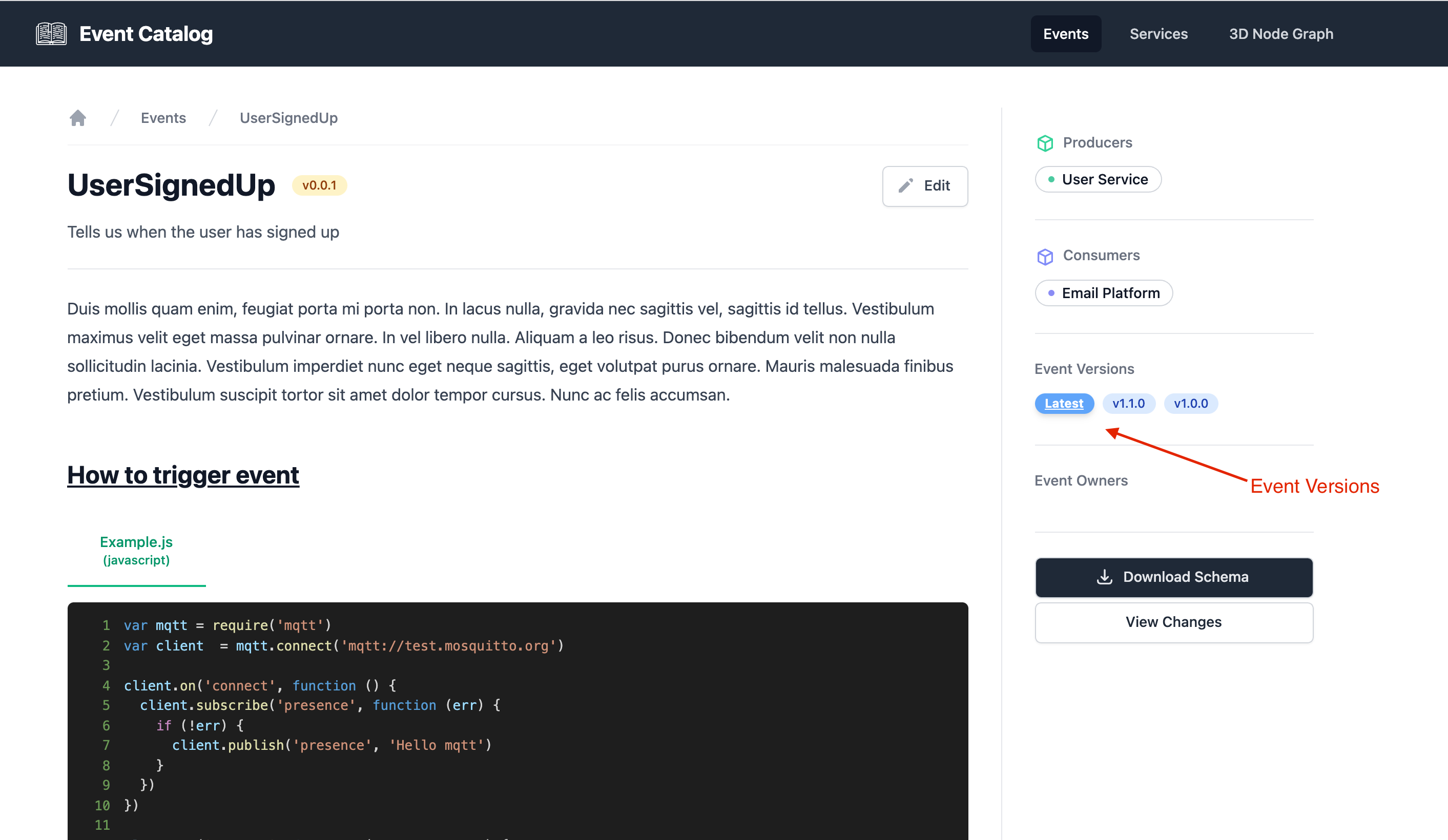 UserSignedUp with Schema Example